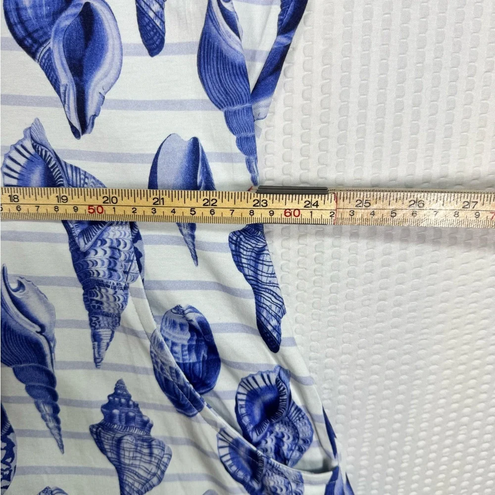Svaha USA Seashell Print Cotton Dress Blue White Nautical Beach Dress 4X - Picture 3 of 11